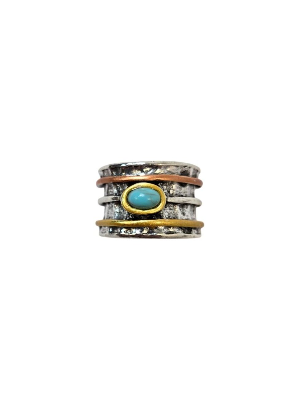 Bohemian Style Ring with Turquoise Stone and Multi-Color Metal Accents Size 7 - Picture 1 of 4